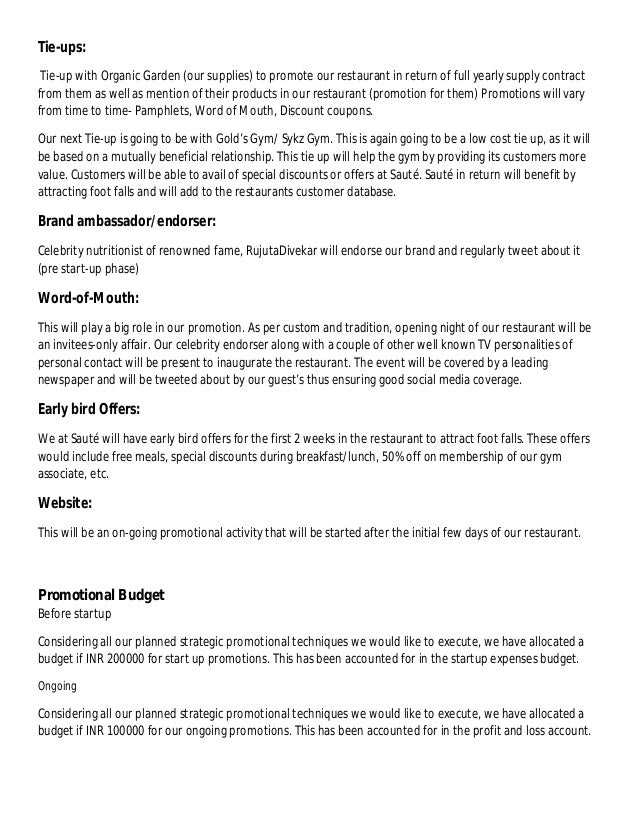 restaurant startup business description of a restaurant